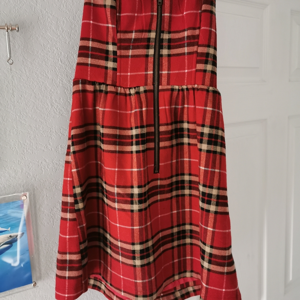 Plaid holiday flannel strapless mini dress